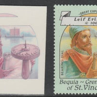 St Vincent - Bequia 1988 Explorers 50c Leif Eriksson die proof in magenta & cyan only on Cromalin plastic card (ex archives) complete with issued stamp. Cromalin proofs are an essential part of the printing proces, produced in ver……Details Below