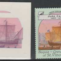 St Vincent - Bequia 1988 Explorers $1.75 John Cabot's Matthew die proof in magenta & cyan only on Cromalin plastic card (ex archives) complete with issued stamp. Cromalin proofs are an essential part of the printing proces, produc……Details Below