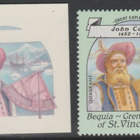 St Vincent - Bequia 1988 Explorers $2 John Cabot die proof in magenta & cyan only on Cromalin plastic card (ex archives) complete with issued stamp. Cromalin proofs are an essential part of the printing proces, produced in very li……Details Below