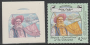 St Vincent - Bequia 1988 Explorers $2 John Cabot die proof in magenta & cyan only on Cromalin plastic card (ex archives) complete with issued stamp. Cromalin proofs are an essential part of the printing proces, produced in very li……Details Below