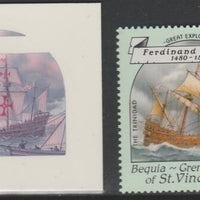 St Vincent - Bequia 1988 Explorers $2.50 Ferdinand Magellan's Ship The Trinidad die proof in magenta & cyan only on Cromalin plastic card (ex archives) complete with issued stamp. Cromalin proofs are an essential part of the print……Details Below