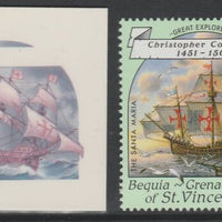 St Vincent - Bequia 1988 Explorers $3.50 Christopher Columbus' Santa Maria die proof in magenta & cyan only on Cromalin plastic card (ex archives) complete with issued stamp. Cromalin proofs are an essential part of the printing p……Details Below