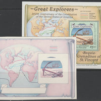 St Vincent - Bequia 1988 Explorers $5 m/sheet die proof in magenta & cyan only on Cromalin plastic card (ex archives) complete with issued m/sheet. Cromalin proofs are an essential part of the printing proces, produced in very lim……Details Below