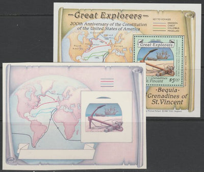 St Vincent - Bequia 1988 Explorers $5 m/sheet die proof in magenta & cyan only on Cromalin plastic card (ex archives) complete with issued m/sheet. Cromalin proofs are an essential part of the printing proces, produced in very lim……Details Below