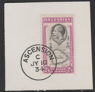 Ascension 1934 KG5 Pictorial 2s6d Map SG 29 on piece with full strike of Madame Joseph forged postmark type 21