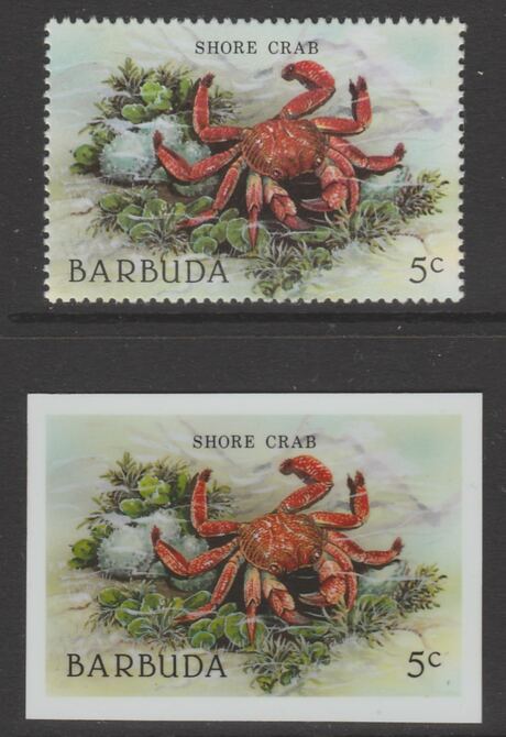 Barbuda 1987 Marine Life 5c Shore Crab die proof in all 4 colours on Cromalin plastic card complete with issued stamp (SG 960). Cromalin proofs are an essential part of the printing proces, produced in very limited numbers and rar……Details Below