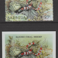 Barbuda 1987 Marine Life 25c Banded Coral Shrimp die proof in all 4 colours on Cromalin plastic card complete with issued stamp (SG 963). Cromalin proofs are an essential part of the printing proces, produced in very limited numbe……Details Below