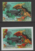 Barbuda 1987 Marine Life 35c Spotted Drum Fish die proof in all 4 colours on Cromalin plastic card complete with issued stamp (SG 964). Cromalin proofs are an essential part of the printing proces, produced in very limited numbers……Details Below
