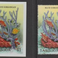 Barbuda 1987 Marine Life $1 Blue Gorgonian die proof in all 4 colours on Cromalin plastic card complete with issued stamp (SG 968). Cromalin proofs are an essential part of the printing proces, produced in very limited numbers and……Details Below