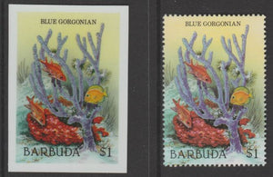 Barbuda 1987 Marine Life $1 Blue Gorgonian die proof in all 4 colours on Cromalin plastic card complete with issued stamp (SG 968). Cromalin proofs are an essential part of the printing proces, produced in very limited numbers and……Details Below