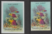 Barbuda 1987 Marine Life $7.50 Royal Gramma die proof in all 4 colours on Cromalin plastic card complete with issued stamp (SG 971). Cromalin proofs are an essential part of the printing proces, produced in very limited numbers an……Details Below