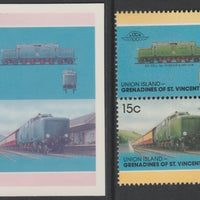 St Vincent - Union Island 1987 Locomotives #7 (Leaders of the World) 15c Fell Class Diesel se-tenant imperf die proof in magenta & cyan only on Cromalin plastic card (ex archives) complete with issued pair. Cromalin proofs are an ……Details Below