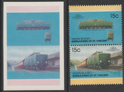 St Vincent - Union Island 1987 Locomotives #7 (Leaders of the World) 15c Fell Class Diesel se-tenant imperf die proof in magenta & cyan only on Cromalin plastic card (ex archives) complete with issued pair. Cromalin proofs are an ……Details Below