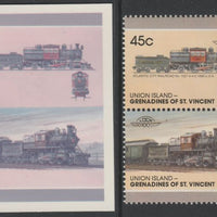 St Vincent - Union Island 1987 Locomotives #7 (Leaders of the World) 45c Atlantic City Railroad se-tenant imperf die proof in magenta & cyan only on Cromalin plastic card (ex archives) complete with issued pair. Cromalin proofs ar……Details Below