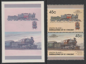 St Vincent - Union Island 1987 Locomotives #7 (Leaders of the World) 45c Atlantic City Railroad se-tenant imperf die proof in magenta & cyan only on Cromalin plastic card (ex archives) complete with issued pair. Cromalin proofs ar……Details Below