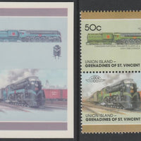 St Vincent - Union Island 1987 Locomotives #7 (Leaders of the World) 50c Canadian National Class U4-a se-tenant imperf die proof in magenta & cyan only on Cromalin plastic card (ex archives) complete with issued pair. Cromalin pro……Details Below