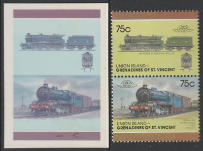St Vincent - Union Island 1987 Locomotives #7 (Leaders of the World) 75c HR River Class se-tenant imperf die proof in magenta & cyan only on Cromalin plastic card (ex archives) complete with issued pair. Cromalin proofs are an ess……Details Below