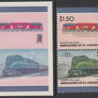 St Vincent - Union Island 1987 Locomotives #7 (Leaders of the World) $1.50 Conrail Class GG1 se-tenant imperf die proof in magenta & cyan only on Cromalin plastic card (ex archives) complete with issued pair. Cromalin proofs are a……Details Below