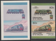 St Vincent - Grenadines 1987 Locomotives #8 (Leaders of the World) 50c Western Australia Class X se-tenant imperf die proof in magenta & cyan only on Cromalin plastic card (ex archives) complete with issued SPECIMEN pair. (SG 524a……Details Below