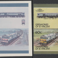 St Vincent - Grenadines 1987 Locomotives #8 (Leaders of the World) 60c UK Class 59 se-tenant imperf die proof in magenta & cyan only on Cromalin plastic card (ex archives) complete with issued SPECIMEN pair. (SG 526a). Cromalin pr……Details Below