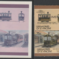 St Vincent - Grenadines 1987 Locomotives #8 (Leaders of the World) 75c New York Elevated Class A se-tenant imperf die proof in magenta & cyan only on Cromalin plastic card (ex archives) complete with issued SPECIMEN pair. (SG 528a……Details Below