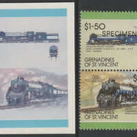 St Vincent - Grenadines 1987 Locomotives #8 (Leaders of the World) $1.50 Canadian Pacific Class H1d se-tenant imperf die proof in magenta & cyan only on Cromalin plastic card (ex archives) complete with issued SPECIMEN pair. (SG 5……Details Below