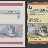 St Vincent - Grenadines 1987 Locomotives #8 (Leaders of the World) $2 Chicago Burlington & Quincy Pioneer Zephyr se-tenant imperf die proof in magenta & cyan only on Cromalin plastic card (ex archives) complete with issued SPECIME……Details Below