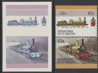 St Vincent - Grenadines 1987 Locomotives #7 (Leaders of the World) 10c UK 1001 Class se-tenant imperf die proof in magenta & cyan only on Cromalin plastic card (ex archives) complete with issued normal pair. (SG 504a). Cromalin pr……Details Below