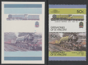 St Vincent - Grenadines 1987 Locomotives #7 (Leaders of the World) 50c LNER Class A3 se-tenant imperf die proof in magenta & cyan only on Cromalin plastic card (ex archives) complete with issued normal pair. (SG 508a). Cromalin pr……Details Below