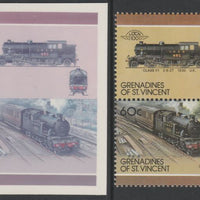 St Vincent - Grenadines 1987 Locomotives #7 (Leaders of the World) 60c LNER Class V1 se-tenant imperf die proof in magenta & cyan only on Cromalin plastic card (ex archives) complete with issued normal pair. (SG 510a). Cromalin pr……Details Below