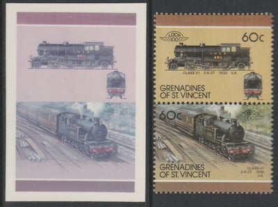 St Vincent - Grenadines 1987 Locomotives #7 (Leaders of the World) 60c LNER Class V1 se-tenant imperf die proof in magenta & cyan only on Cromalin plastic card (ex archives) complete with issued normal pair. (SG 510a). Cromalin pr……Details Below