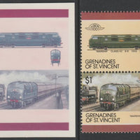 St Vincent - Grenadines 1987 Locomotives #7 (Leaders of the World) $1 UK Warship Class 42 se-tenant imperf die proof in magenta & cyan only on Cromalin plastic card (ex archives) complete with issued normal pair. (SG 514a). Cromal……Details Below