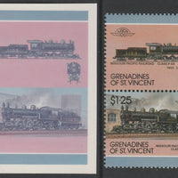 St Vincent - Grenadines 1987 Locomotives #7 (Leaders of the World) $1.25 Missouri Pacific Class P-69 se-tenant imperf die proof in magenta & cyan only on Cromalin plastic card (ex archives) complete with issued normal pair. (SG 51……Details Below
