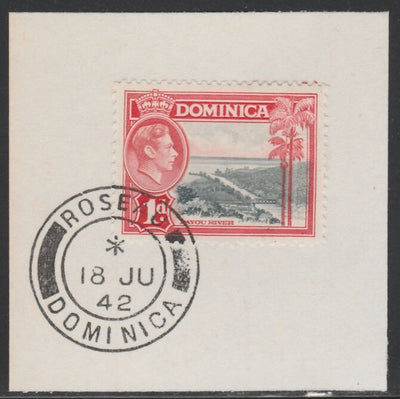 Dominica 1938-47 KG6 1d Layou River on piece with full strike of Madame Joseph forged postmark type 143