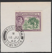 Dominica 1938-47 KG6 1.5d Picking Limes on piece with full strike of Madame Joseph forged postmark type 143