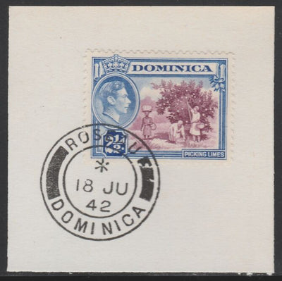 Dominica 1938-47 KG6 2.5d Picking Limes on piece with full strike of Madame Joseph forged postmark type 143