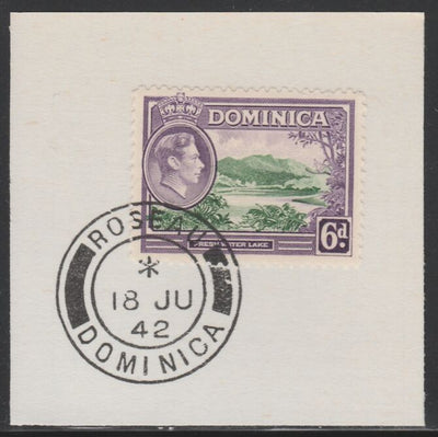 Dominica 1938-47 KG6 6d Freshwater Lake on piece with full strike of Madame Joseph forged postmark type 143