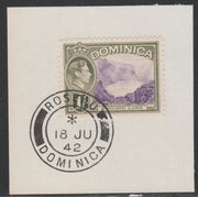 Dominica 1938-47 KG6 1s Boiling Lake on piece with full strike of Madame Joseph forged postmark type 143