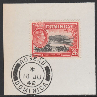 Dominica 1938-47 KG6 2s6d Freshwater Lake on piece with full strike of Madame Joseph forged postmark type 143