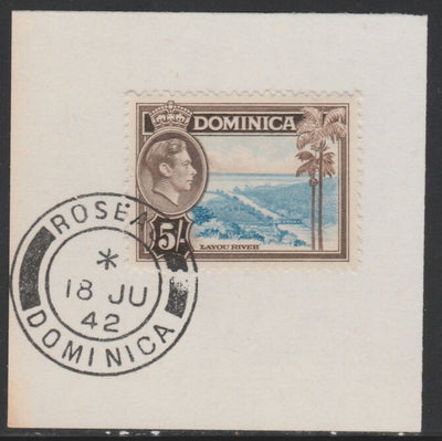Dominica 1938-47 KG6 5s Layou River on piece with full strike of Madame Joseph forged postmark type 143