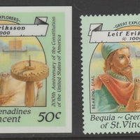 St Vincent - Bequia 1988 Explorers 50c Leif Eriksson die proof in all 4 colours on Cromalin plastic card (ex archives) complete with issued stamp. Cromalin proofs are an essential part of the printing proces, produced in very limi……Details Below