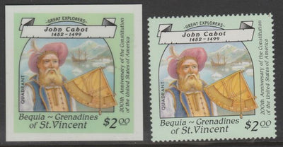 St Vincent - Bequia 1988 Explorers $2 John Cabot die proof in all 4 colours on Cromalin plastic card (ex archives) complete with issued stamp. Cromalin proofs are an essential part of the printing proces, produced in very limited ……Details Below