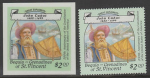 St Vincent - Bequia 1988 Explorers $2 John Cabot die proof in all 4 colours on Cromalin plastic card (ex archives) complete with issued stamp. Cromalin proofs are an essential part of the printing proces, produced in very limited ……Details Below