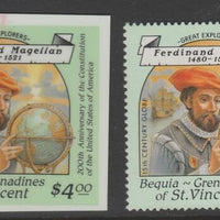 St Vincent - Bequia 1988 Explorers $4 Ferdinand Magellan die proof in all 4 colours on Cromalin plastic card (ex archives) complete with issued stamp. Cromalin proofs are an essential part of the printing proces, produced in very ……Details Below