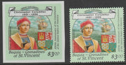 St Vincent - Bequia 1988 Explorers $3.0 Christopher Columbus die proof in all 4 colours on Cromalin plastic card (ex archives) complete with issued stamp. Cromalin proofs are an essential part of the printing proces, produced in v……Details Below