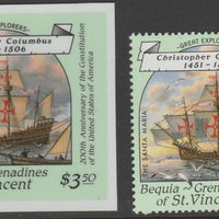St Vincent - Bequia 1988 Explorers $3.50 Christopher Columbus' Santa Maria die proof in all 4 colours on Cromalin plastic card (ex archives) complete with issued stamp. Cromalin proofs are an essential part of the printing proces,……Details Below
