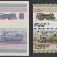 St Vincent - Grenadines 1986 Locomotives #6 (Leaders of the World) 15c KPEV Class T15 se-tenant imperf die proof in magenta & cyan only on Cromalin plastic card (ex archives) complete with issued normal pair. (SG 443a). Cromalin p……Details Below