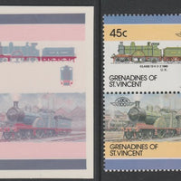 St Vincent - Grenadines 1986 Locomotives #6 (Leaders of the World) 45c 4-2-2 Class 13 se-tenant imperf die proof in magenta & cyan only on Cromalin plastic card (ex archives) complete with issued normal pair. (SG 445a). Cromalin p……Details Below