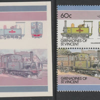 St Vincent - Grenadines 1986 Locomotives #6 (Leaders of the World) 60c Halesworth2-4-0T se-tenant imperf die proof in magenta & cyan only on Cromalin plastic card (ex archives) complete with issued normal pair. (SG 447a). Cromalin……Details Below