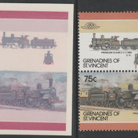 St Vincent - Grenadines 1986 Locomotives #6 (Leaders of the World) 75c Problem Class 2-2-2 se-tenant imperf die proof in magenta & cyan only on Cromalin plastic card (ex archives) complete with issued normal pair. (SG 449a). Croma……Details Below
